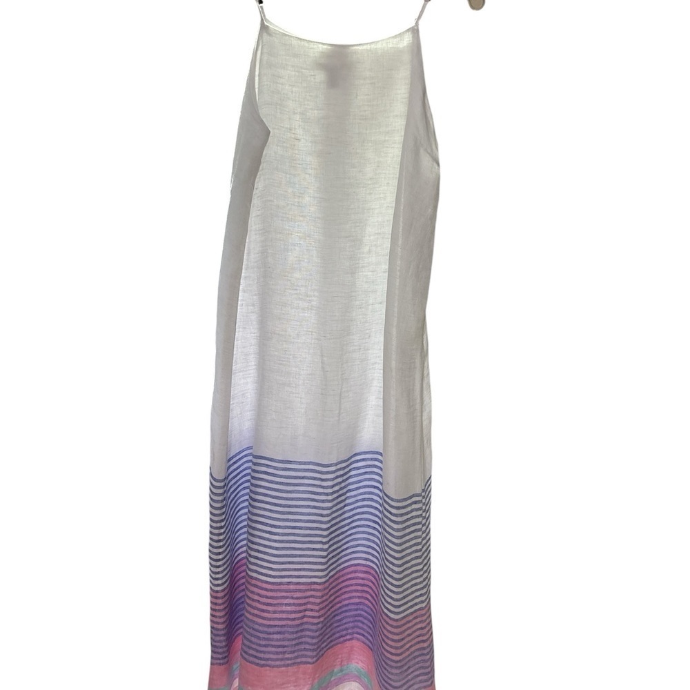 C&C California White Maxi Dress with Pink and Blue Stripes